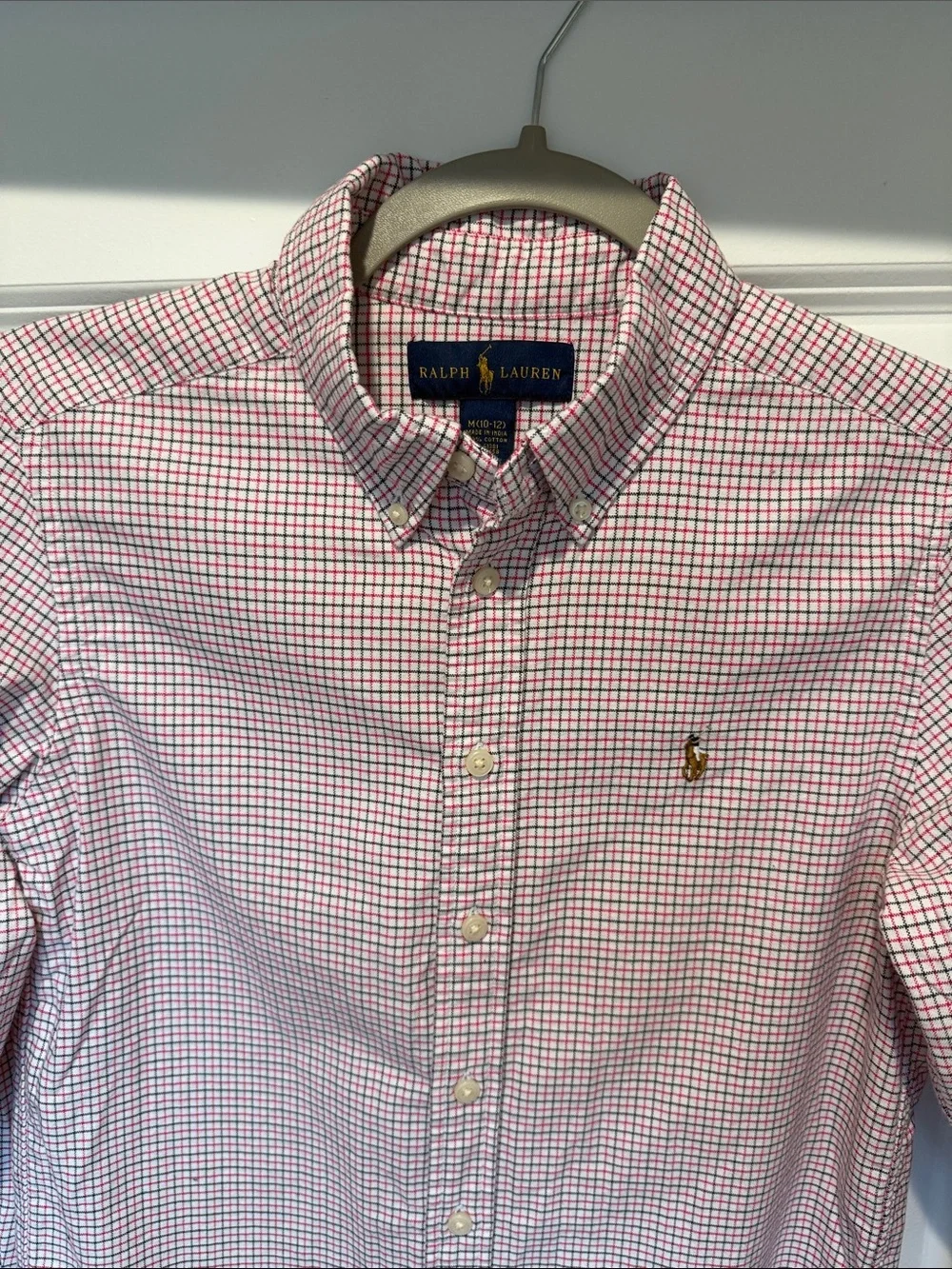 Boys Ralph Lauren White Shirt with Red & Black Windowpane Check size Medium 10/1